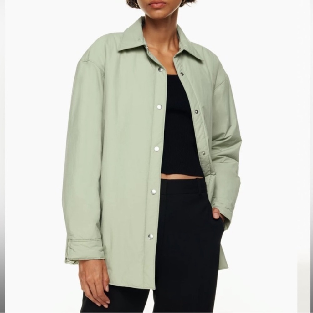 Babaton Aritzia Merit Shirt Jacket Shacket Green Vegan Water Repellent Large